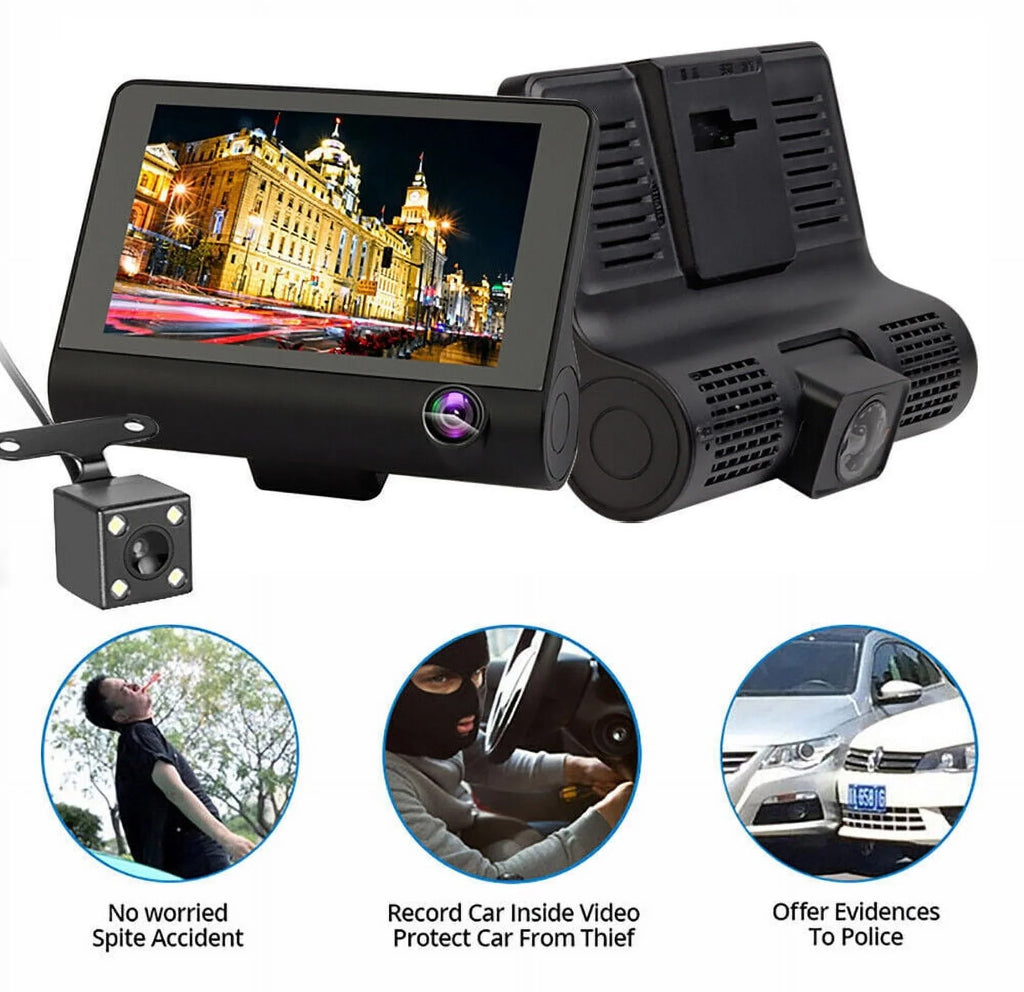 DVR Monitoring HD Car Motion Cam Xhy Video Camera and Driving Recorder G-Sensor, 4" Dual Front/Rear/Built-In 1080P Detection Parking Dash Lens