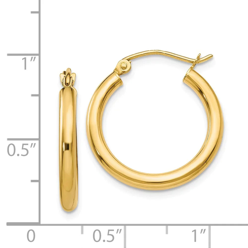 Teens; for Men Earrings; Adults and Tube 2.5mm Yellow Women Polished 14kt Gold for Real and Hoop