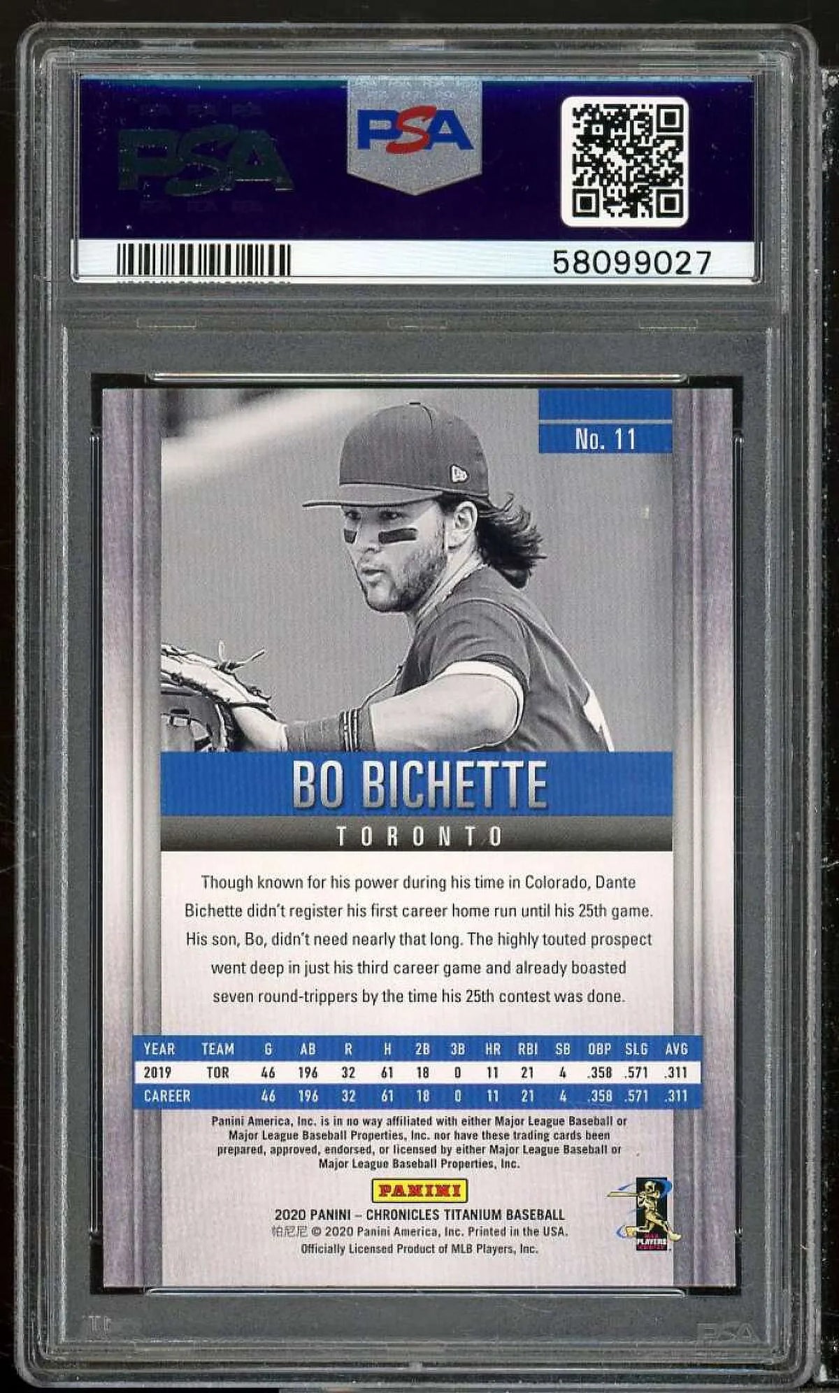 Chronicles Panini Bichette Rookie #11 2020 Titanium Green Card 9 PSA Bo