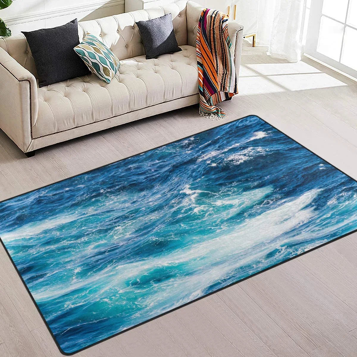 Ocean Living 5'(48 cm), Area Yoga Rug Slip x Room Sea Inches Mat Carpet Nursery Wave Bedroom 120 4' / Rug 63 Sea Ocean Non Wellsay Wave Kitchen, Dinning 160 x x for Floor