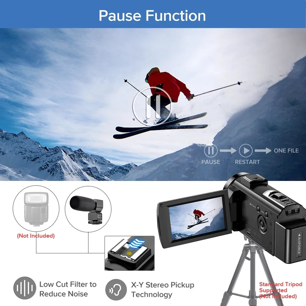 Recorder 16X Rotatable Digital Camera Degrees Digital YouTube Microphone,Remote Camera Zoom Video Batteries 1080P FHD 3" Vlogging 30FPS Camera LCD 24MP 270 Control,2 with Camcorder Screen