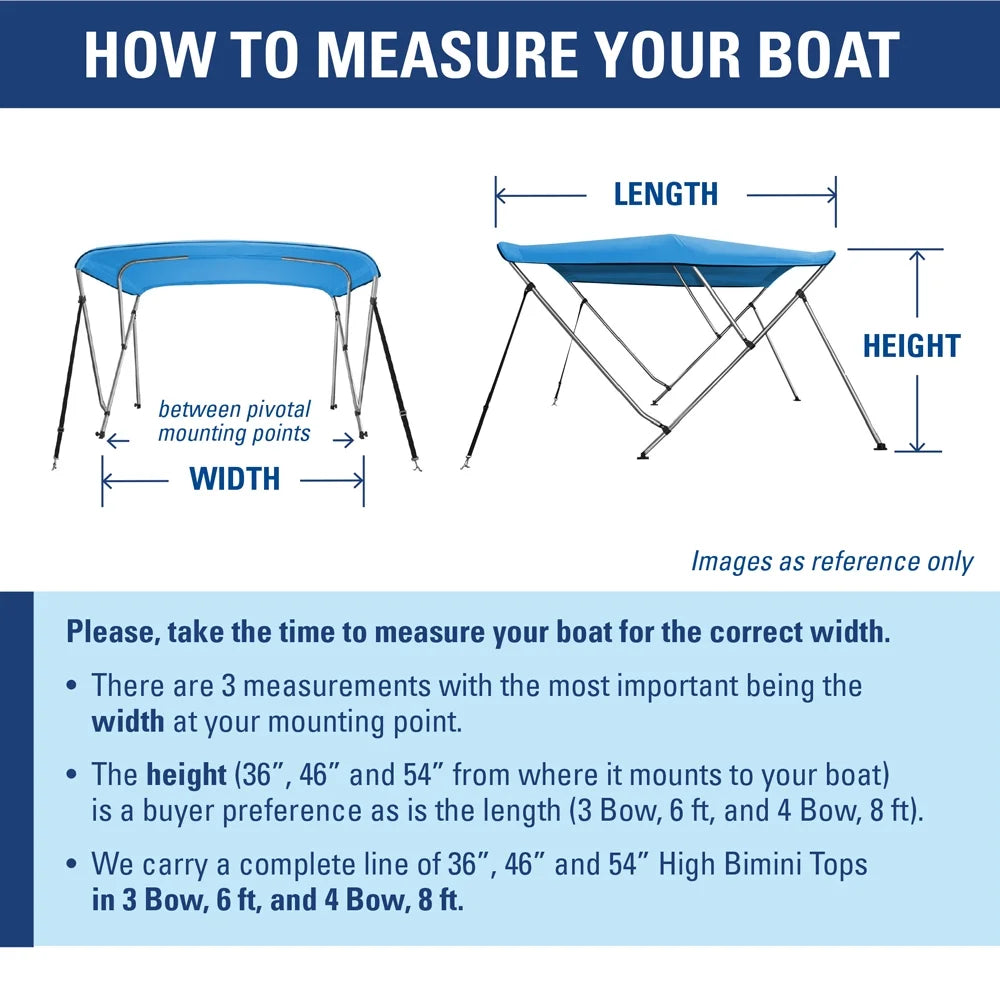 Blue 46" 3 L x Cover W 6' Bow Bimini New 79”-84” Boat Top Navy High