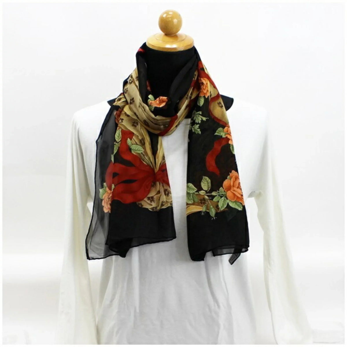 ladies scarf (Like ribbon black Salvatore FERRAGAMO Ferragamo stole paper silk pattern New) Pre-Owned rectangle SALVATORE muffler