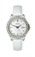 Brushed Women's Silver-Tone #SXDF93 Watch Leather Dial Seiko