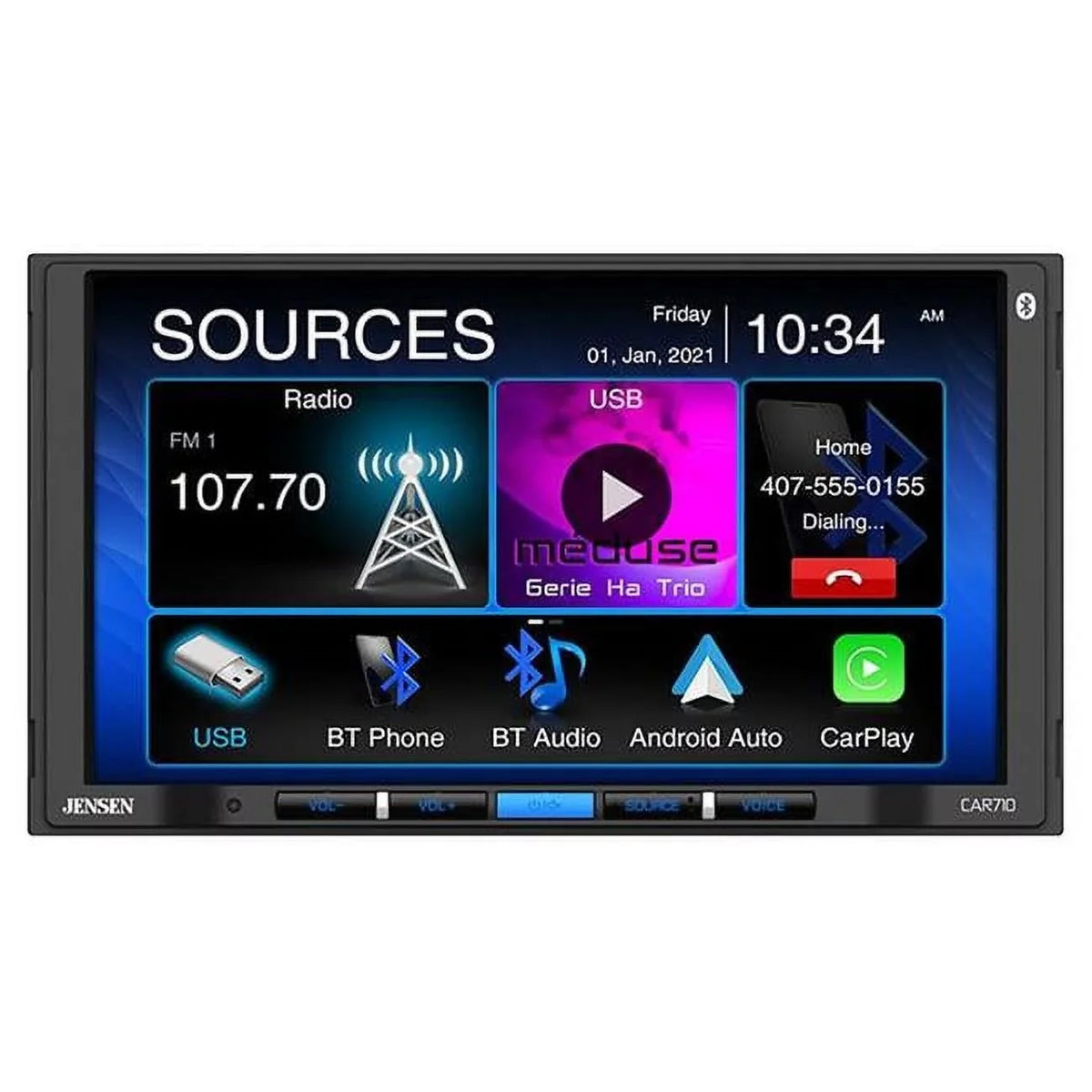 Car Jensen Mechless Touchscreen 7 Receiver Auto Android Stereo Din CAR710 LCD & 2 in. Carplay