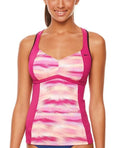 Gleam Small Top Women Sporty Hot Ikat Tankini Swimwear Pink Racerback