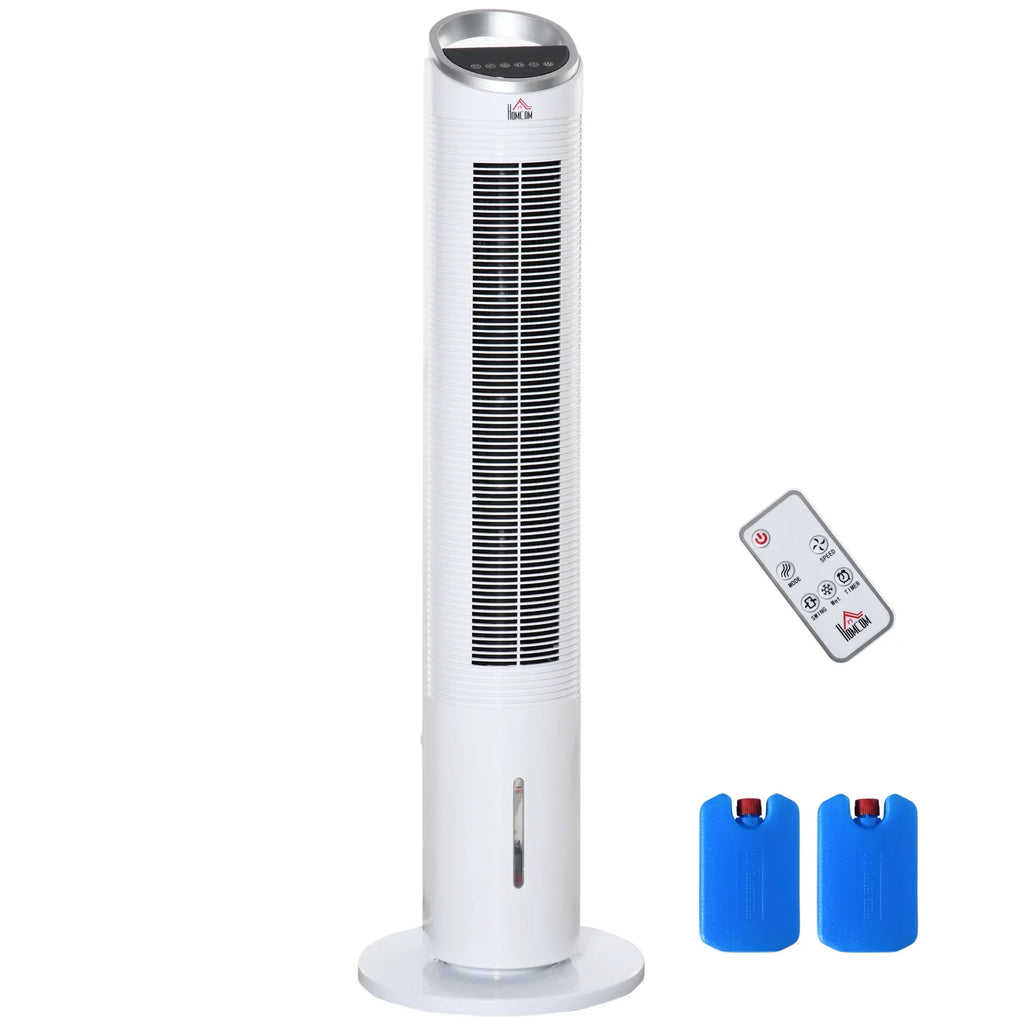 3 Humidifier, Office, Remote, Home Modes, 40" 3 Oscillating, Ice Display, White 3-In-1 Cooling Speeds, LED 8H Cooler HOMCOM Fan Air for Evaporative with Timer,