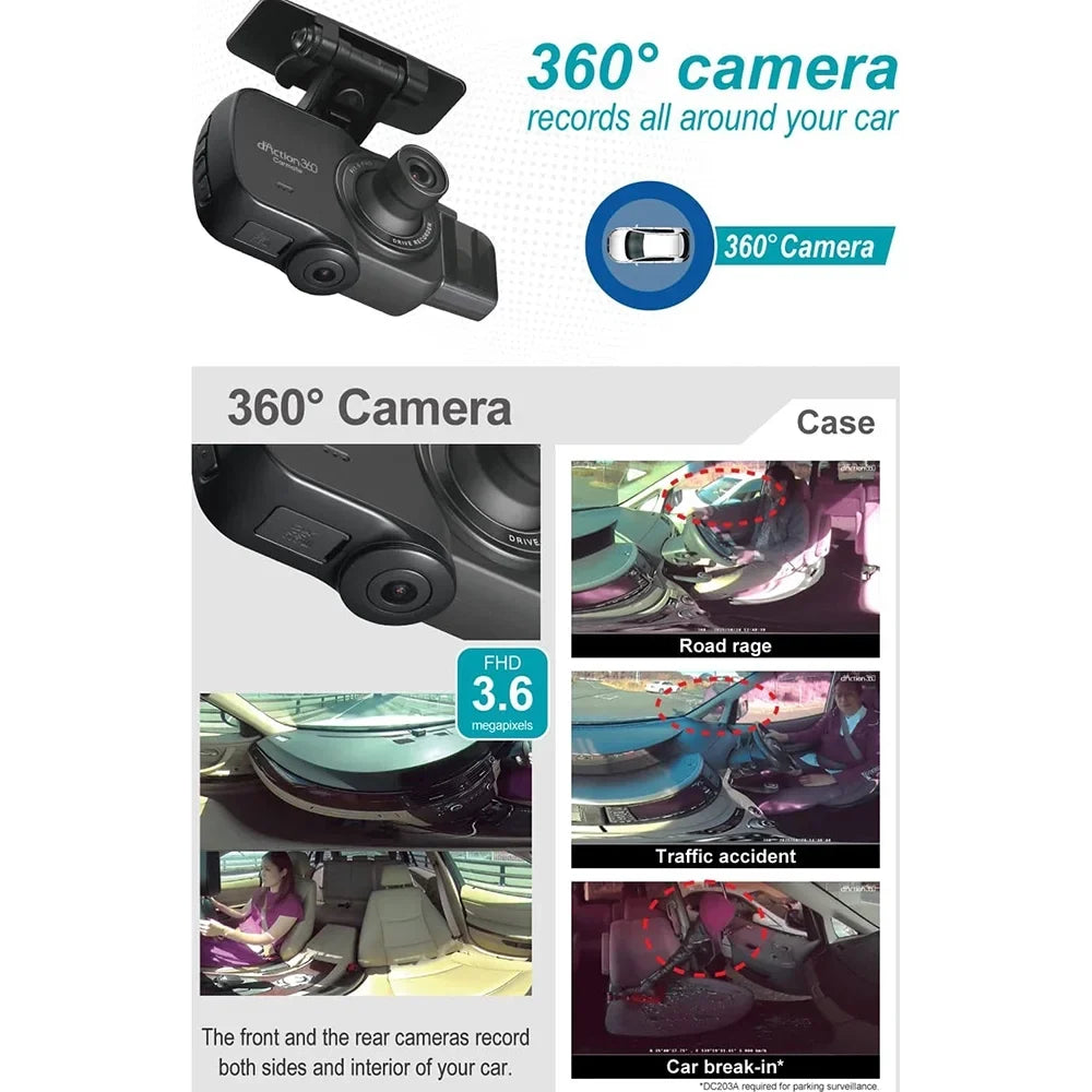 Simultaneous All Box) 3-Ch Built-in Impact Razo Card (Open Surroundings Covering Blind DC4000RA, Dash All 360-Degree Records Recording, at microSD 32GB with G-Sensor Detection Spots, GPS, Cam - Once,