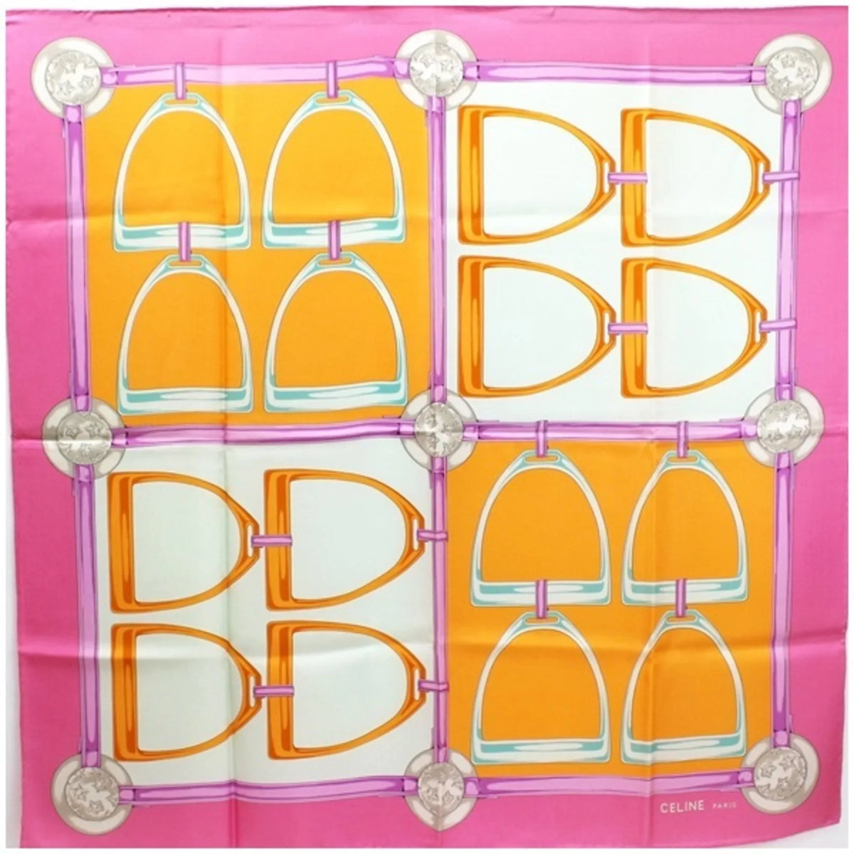New) Celine pink x CELINE ladies Pre-Owned horsebit muffler (Like harness scarf pattern multicolor