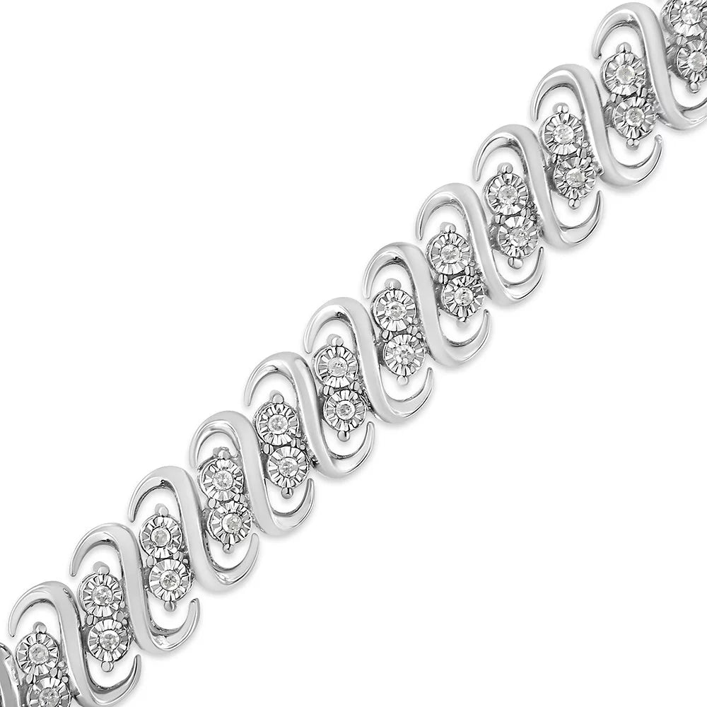 Diamond Double .925 Cttw Clarity) 7.25" 1/2 (I-J Inches Row Sterling Color, S-Link I2-I3 wristband -