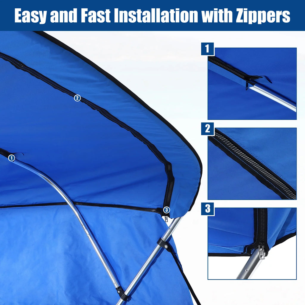 Bargains 600D with Blue 8'L Side x Unique Storage Bow Cover Top Canvas 4 Detachable Boot Blocks Bimini x 54"H 67"-72"W