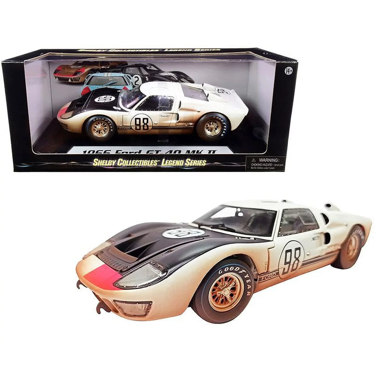 by #98 (Dirty Diecast Collectibles 1/18 Race MK Version) Car Black Hood Shelby White GT-40 with Model After II 1966