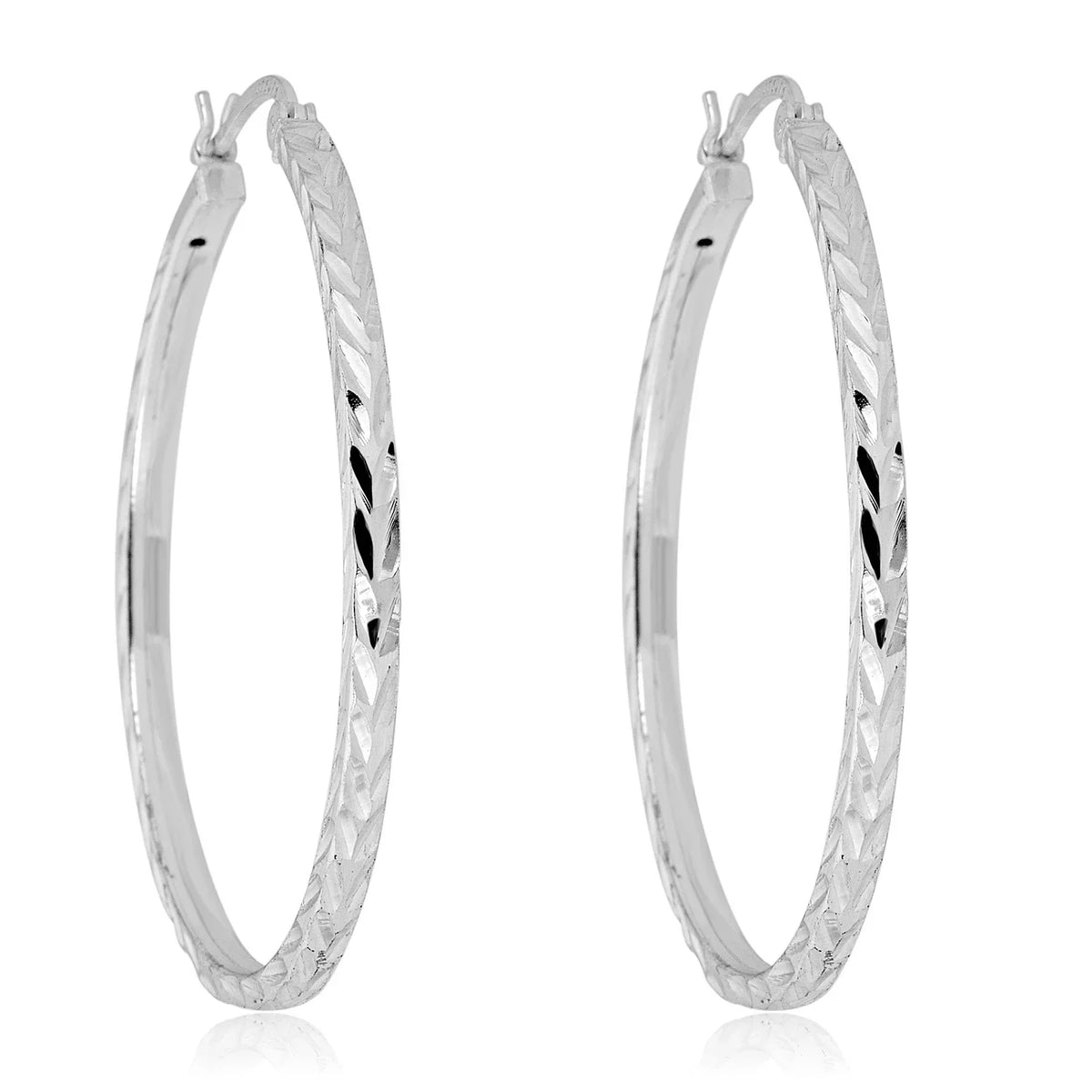 925 40mm Diamond-Cut AVORA Sterling Hoop Earrings Silver