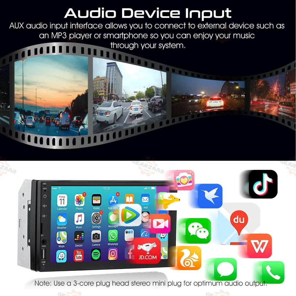 Android/ Touch Player Radio Double Screen 7" Carplay Car 2Din Camera 12LED + Stereo