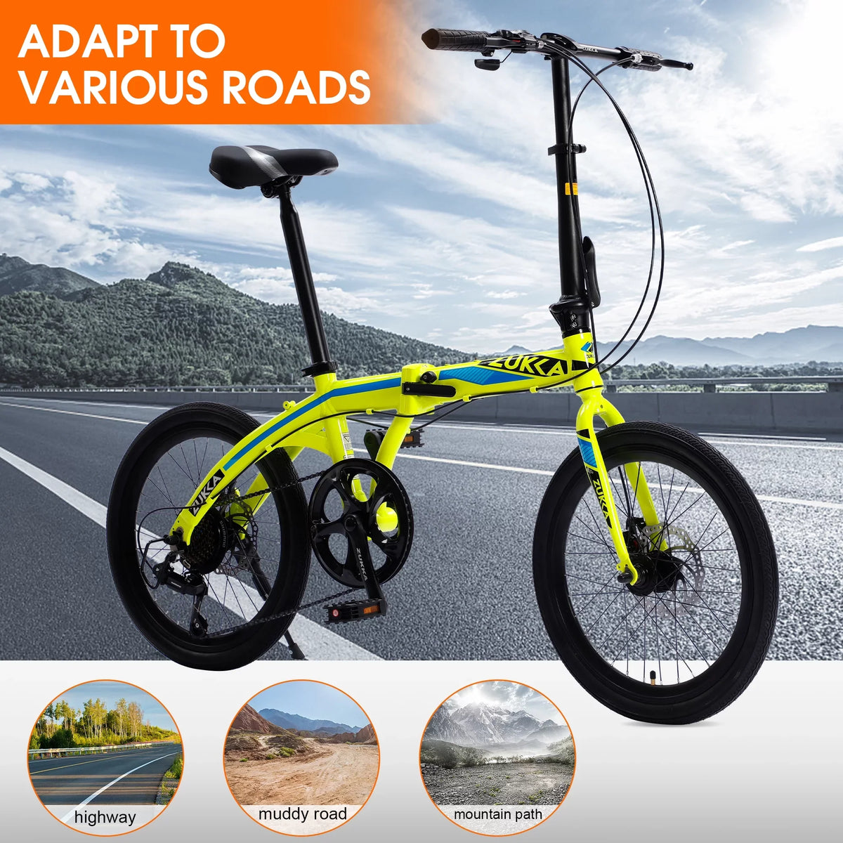 Bike, Aluminium Alloy City Yellow 8 Folding Speed Bike, 20" Frame,