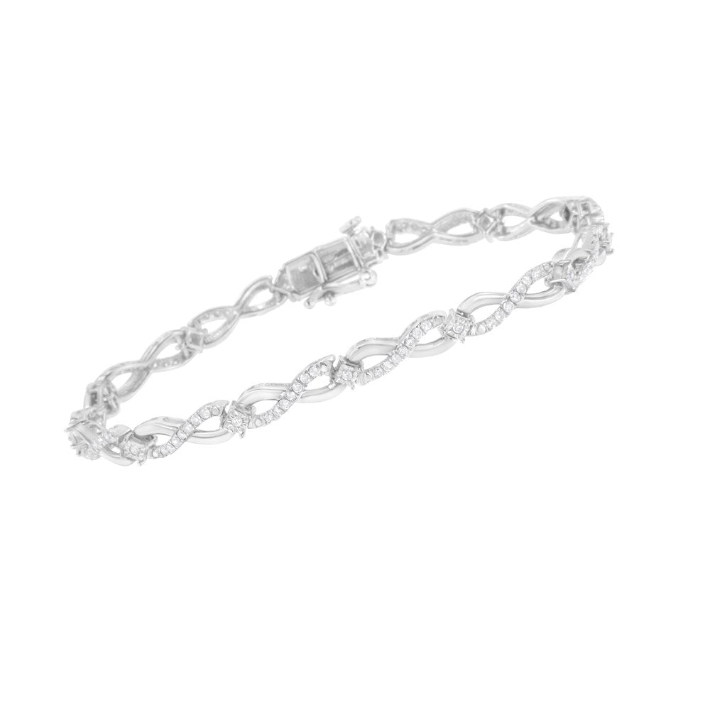 Prong .925 I2-I3 Link Diamond Sterling 1.0 - 7.25" Clarity) Cttw Color, Infinity Set wristband (I-J Silver