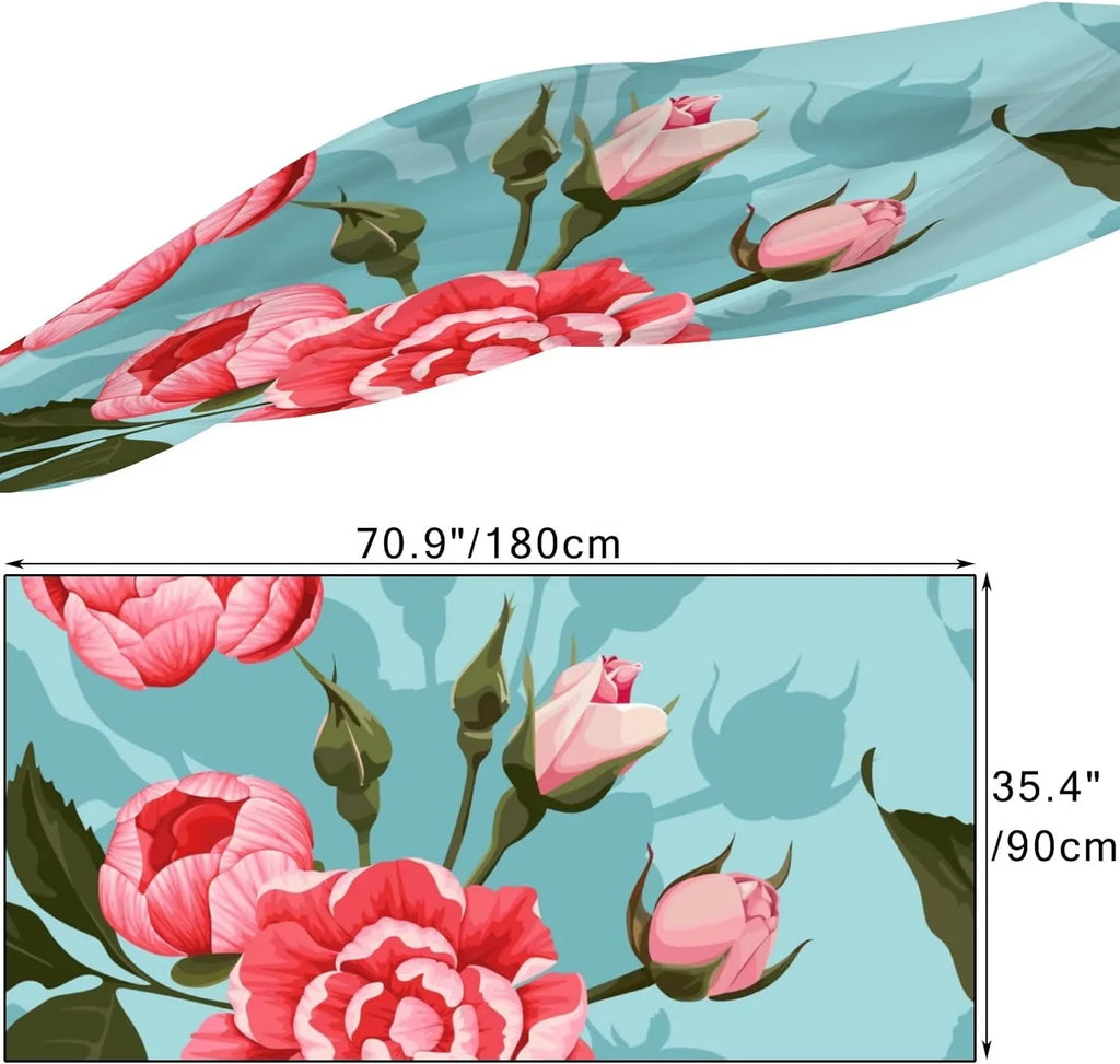 Girls for Wrap Neck Women Shawl Long Silk Roses Hyjoy Scarves Peony Scarf Lightweight And