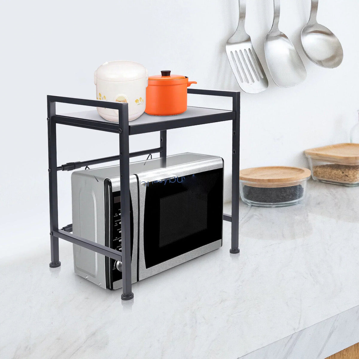 Microwave Oven 14.5~22.8 Microwave Storage Tier Rack, Single Retractable Oven Metal Kitchen Oven Microwave Rack, inch Countertop Expandable Condiment Cabinet Stand, Shelf Rack