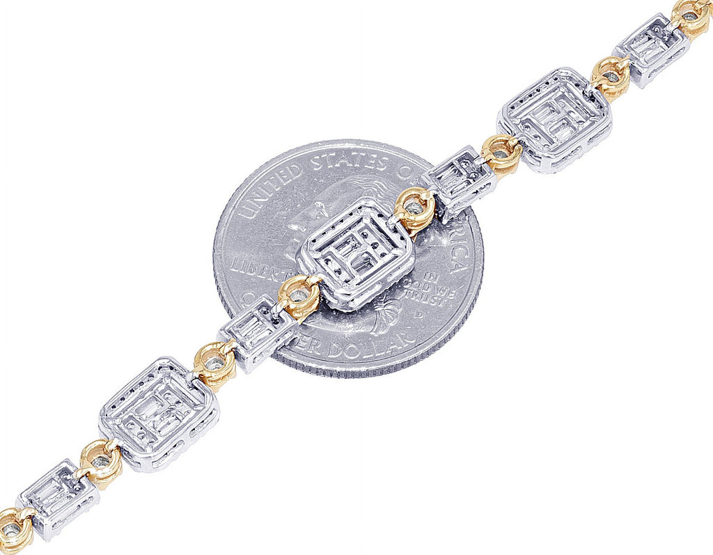 3MM CT Illusion Yellow-White Cluster Halo Set Diamond Toni Gold n Baguette wristband 7" 1.30