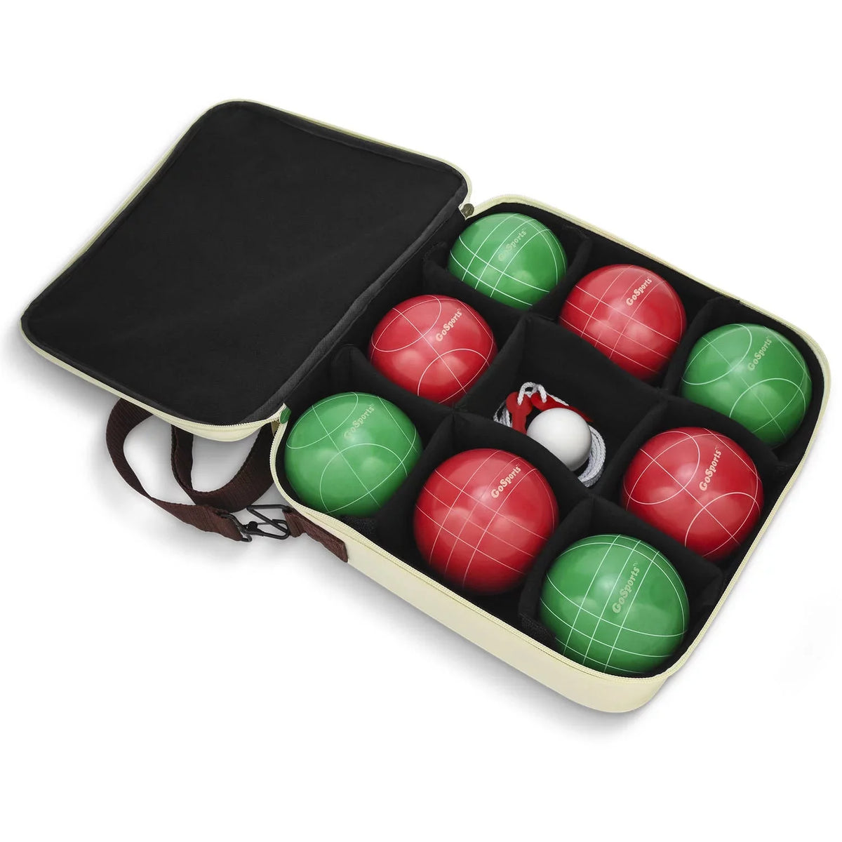 8 Regulation Set with Pallino, and Balls, Case 100mm Rope GoSports Bocce Measuring