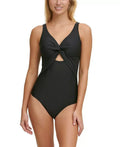 Swimsuit 16 $108 Peekaboo One-Piece Size MSRP Black Low-Back DKNY Twist-Detail