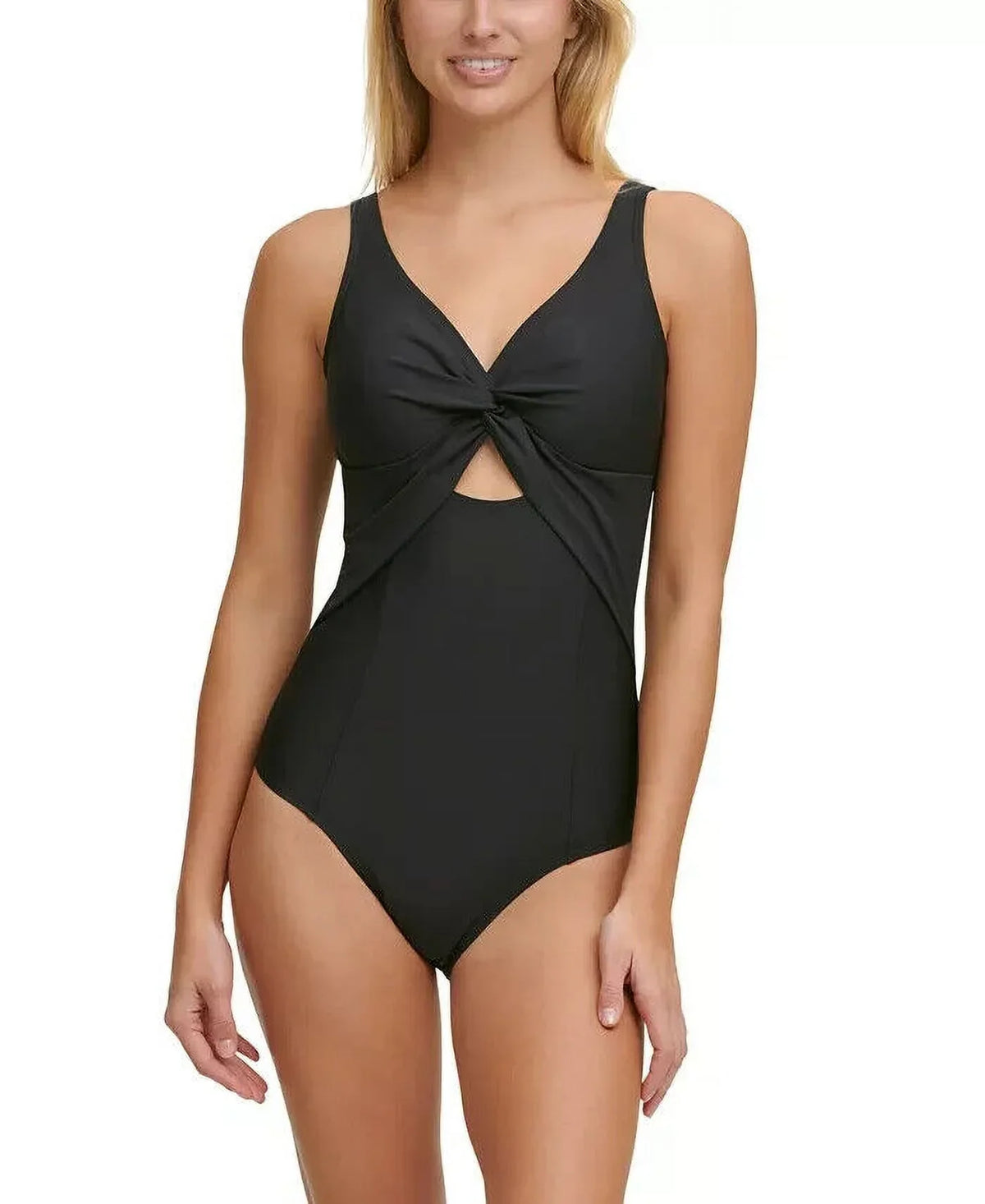Swimsuit 16 $108 Peekaboo One-Piece Size MSRP Black Low-Back DKNY Twist-Detail
