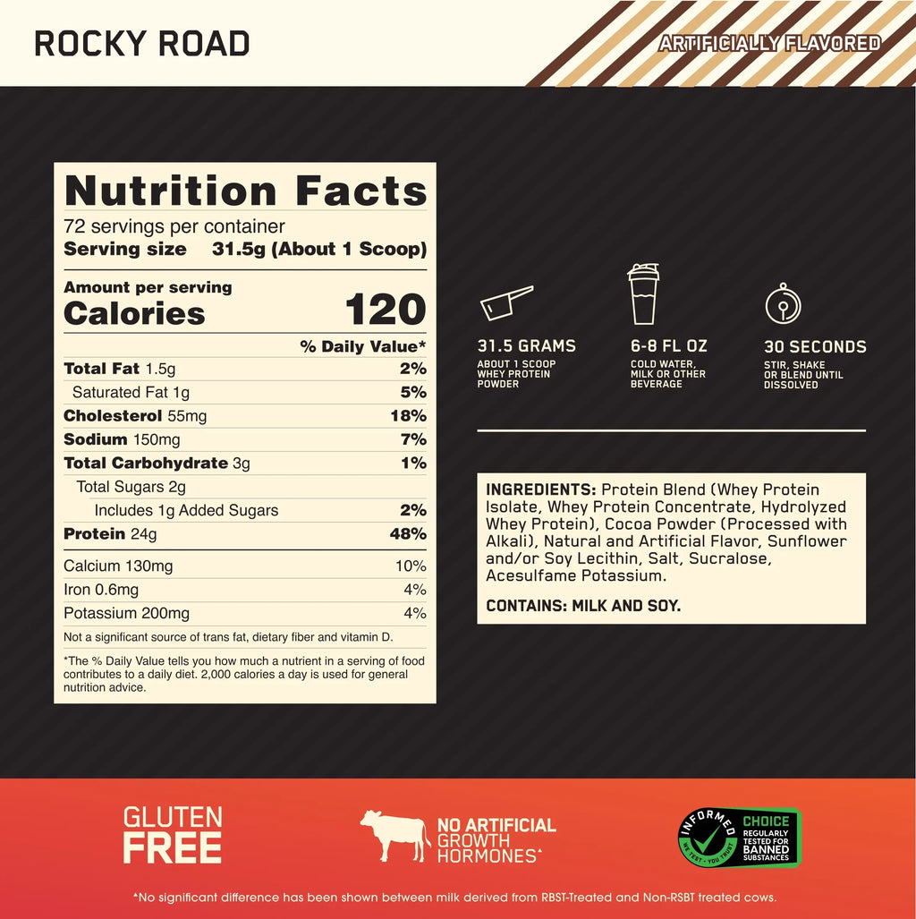 lb, Optimum 72 Gold Rocky Powder, Nutrition, Whey Servings Standard Protein Road, 5 100%