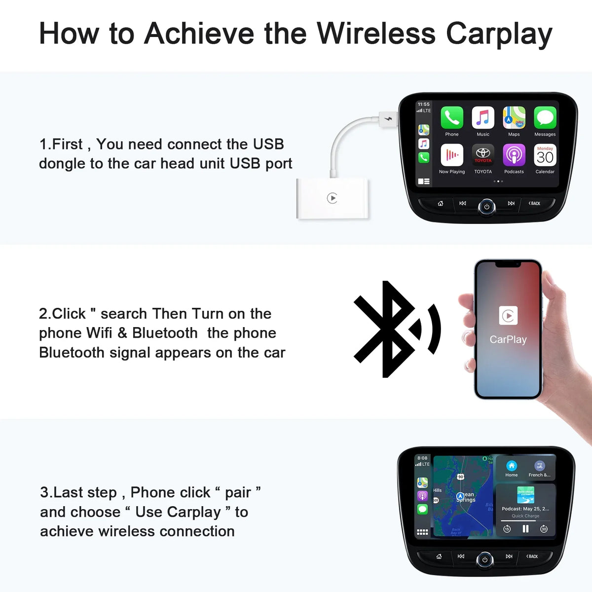 iPhone Player Adapter Wireless Car Carplay IOS Dongle Navigation Replacement for USB