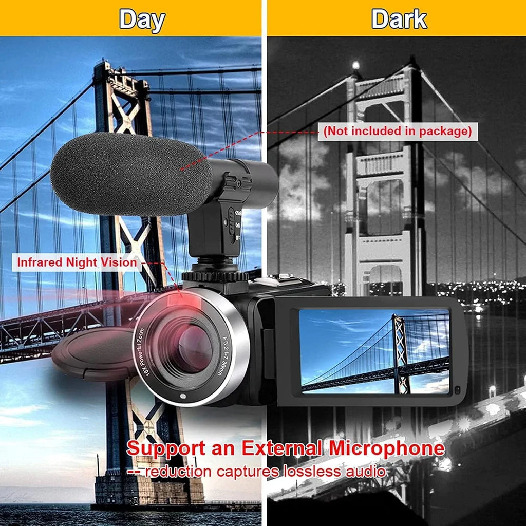 Night Recorder Camcorders 24.0 Control Zoom Screen Camcorder Inch Full Vision Camera 1080P with Remote 30FPS 3.0 IR 2 Camera 16X MP IPS Camera Video Batteries Vlogging HD