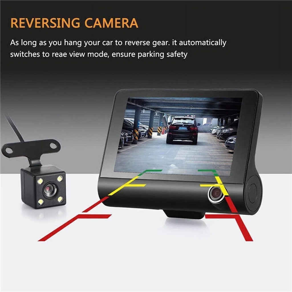 DVR Monitoring HD Car Motion Cam Xhy Video Camera and Driving Recorder G-Sensor, 4" Dual Front/Rear/Built-In 1080P Detection Parking Dash Lens