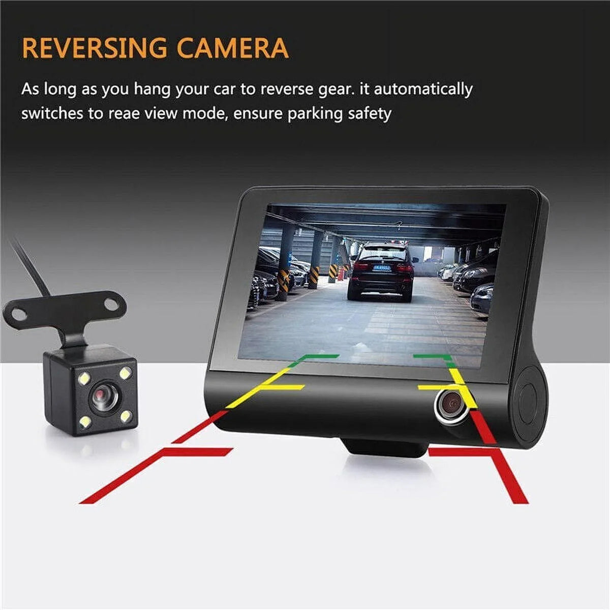 DVR Monitoring HD Car Motion Cam Xhy Video Camera and Driving Recorder G-Sensor, 4" Dual Front/Rear/Built-In 1080P Detection Parking Dash Lens