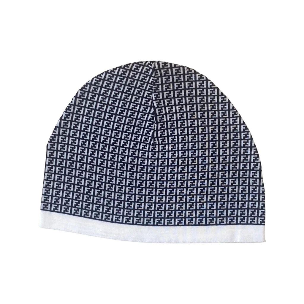 Fendi Wool Knitted Beanie and Nero Print FF FXQ056 Bianco