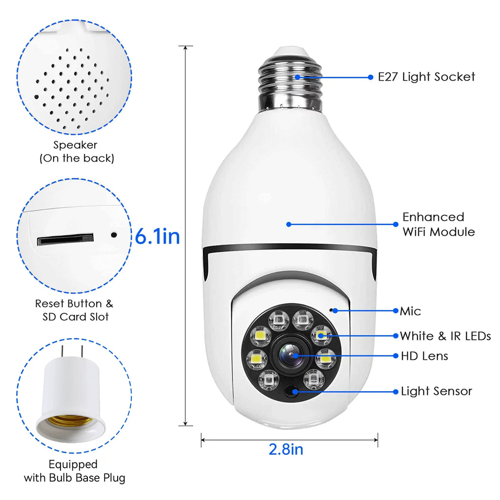 TOGUARD Camera (2PCS) Outdoor, Dome Remote 2.4G Light Night Camera with 1080P Detection Access 2-Way Security Wireless Bulb Wifi 360° E27 Motion Camera IP Vision Color Audio
