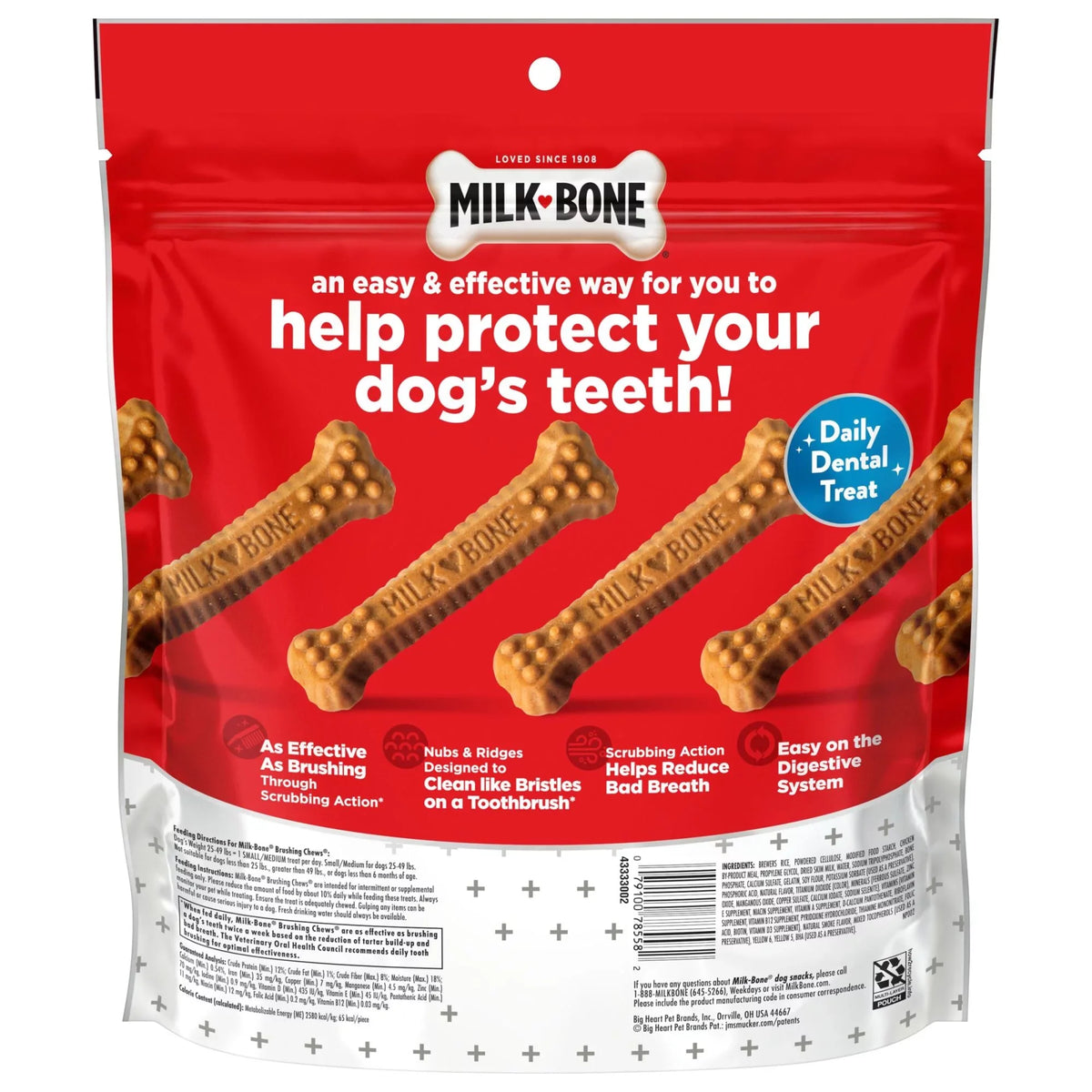 Per Brushing Treats, Milk-Bone Oz. Dental Small/Medium, 25 Chews Dog 19.6 Daily Bag, Bones Bag