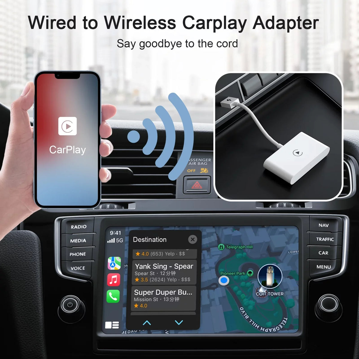 iPhone Player Adapter Wireless Car Carplay IOS Dongle Navigation Replacement for USB