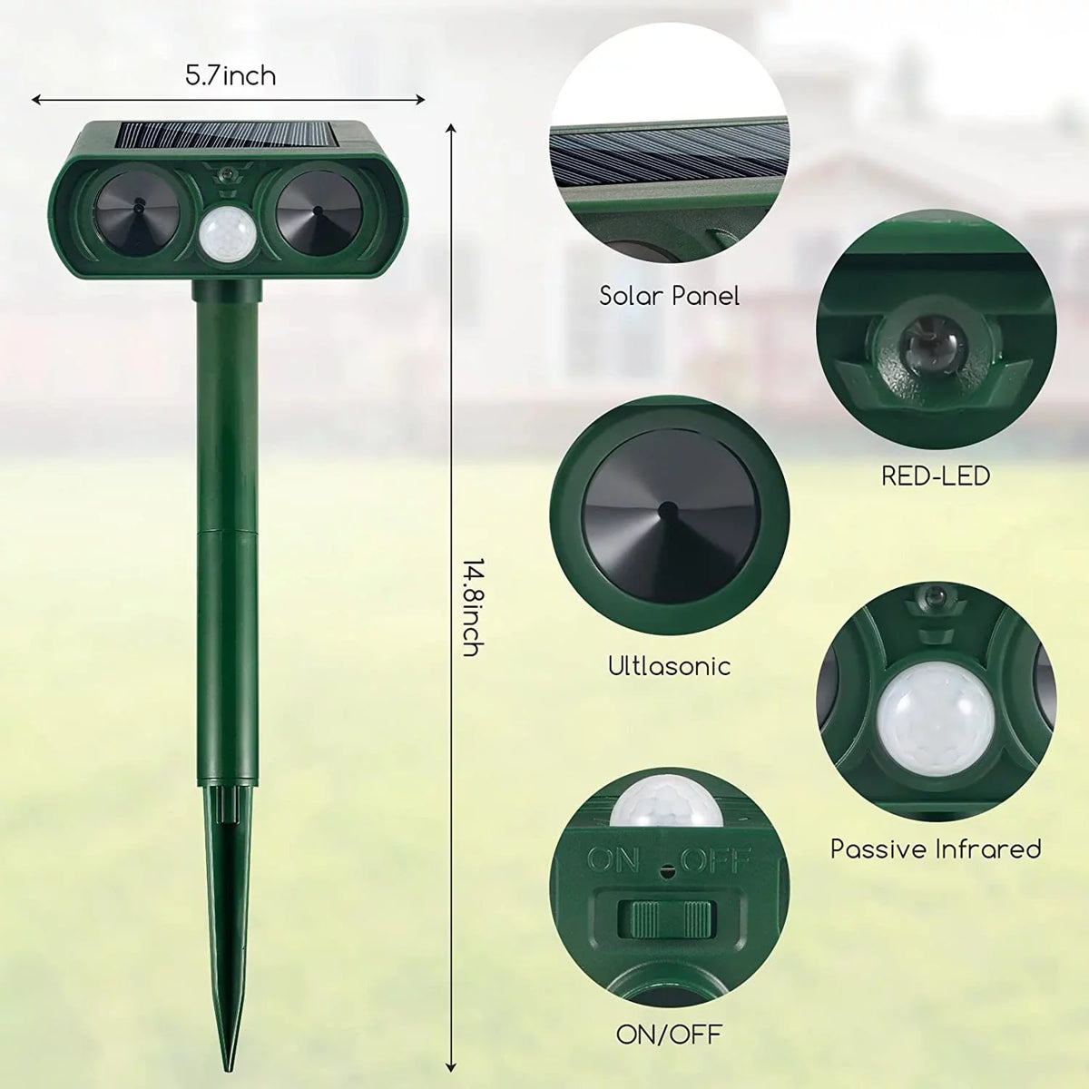 Outdoor Cat Pack Deer to Lights Repellent PIR Animal Fox Repeller Mouse Deterrent Repeller with Sensor Flashing Solar 2 Away Raccoon Dog Animal & Waterproof Keep Pest Ultrasonic Animal