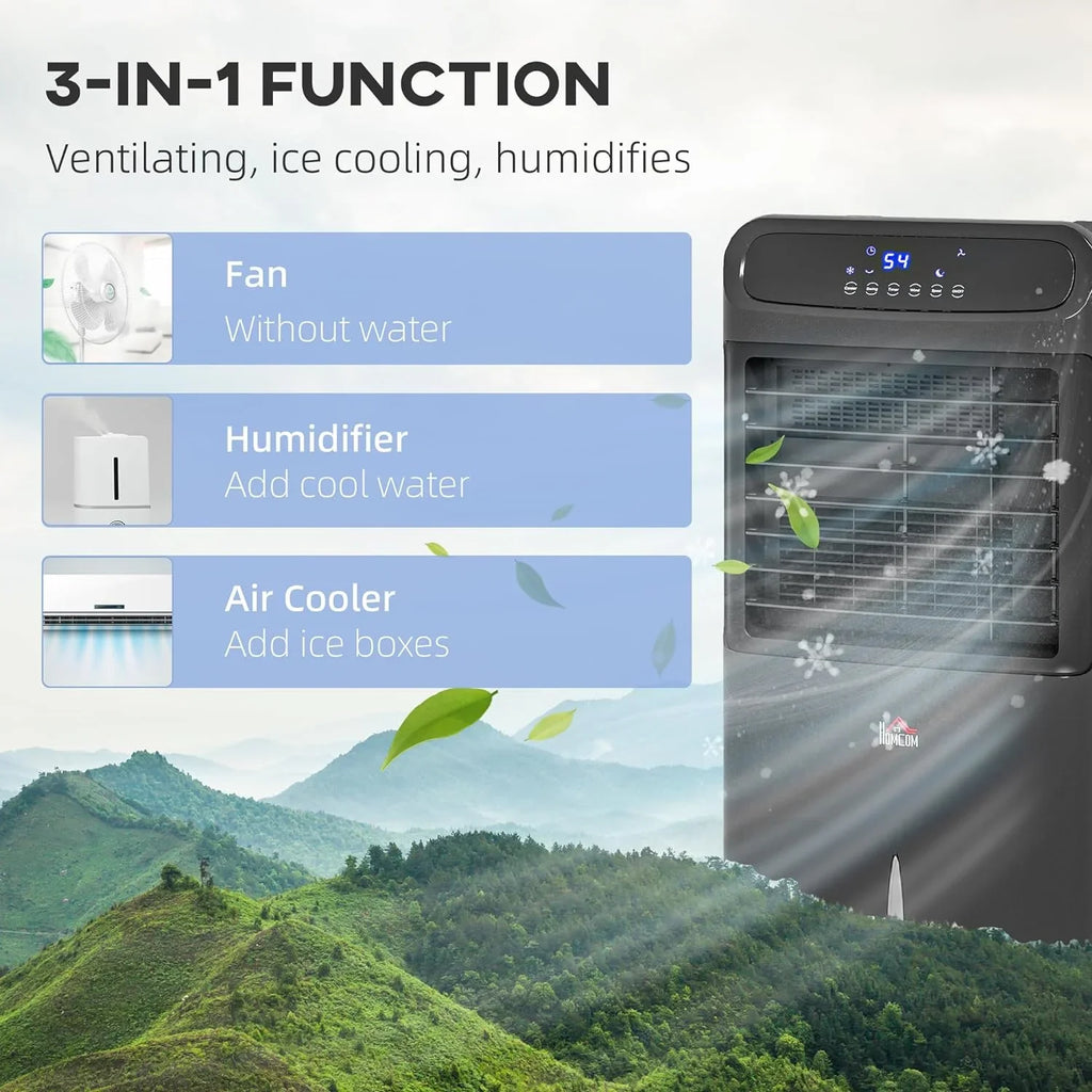 Unit Conditioner with 3-In-1 Home Air Tank Cooling for Ice Office, Oscillating, HOMCOM 32" Timer, Black Cooler, Display, Evaporative Mobile Water Water Bedroom, LED 3.2gal Humidifier Fan Remote,