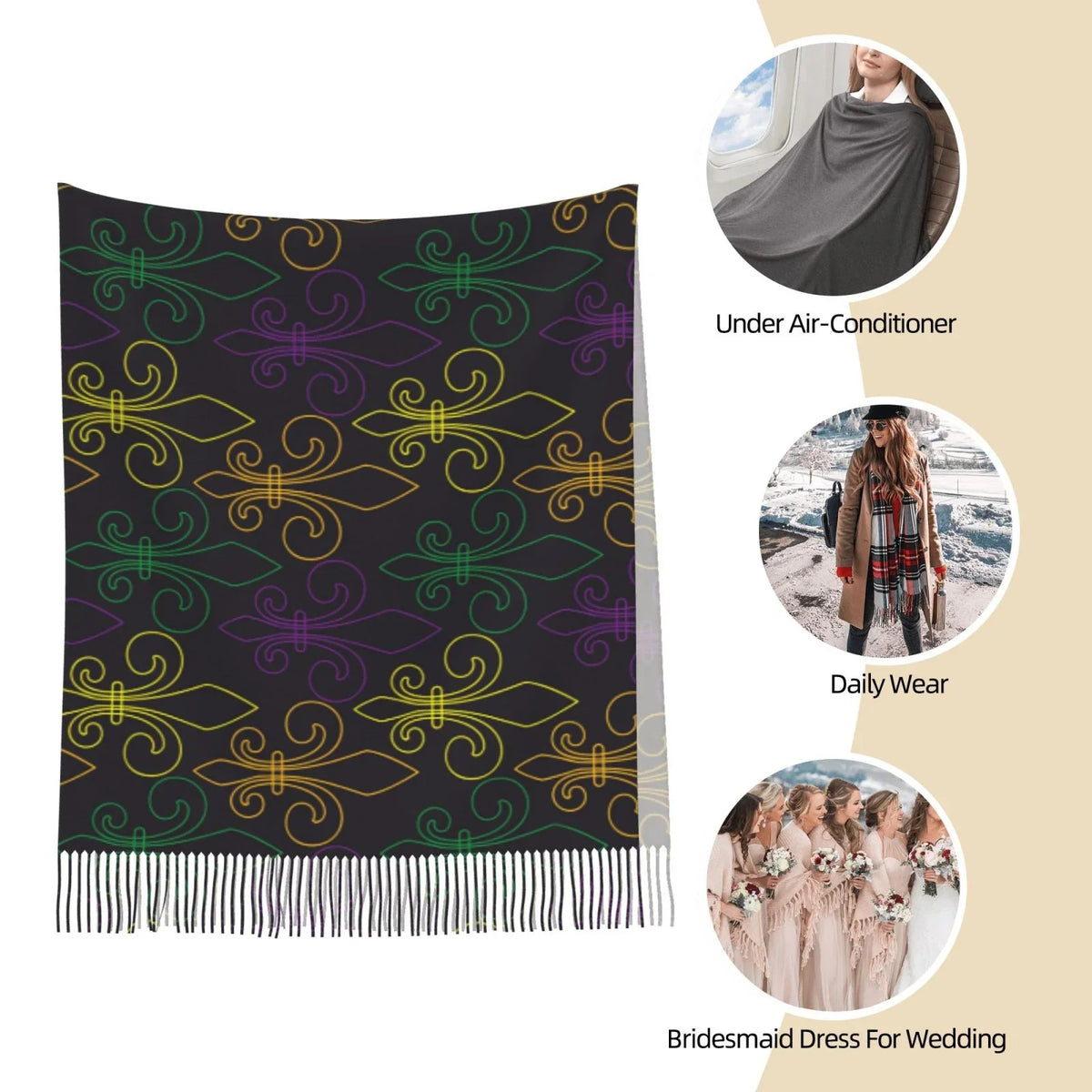 Art Mardi Feel For Scarves Large Print Elegant Gifts- Scarf Bingfone Shawl Wrap Gras Cashmere Carnival Warm Soft Women Winter