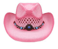 size COWBOY WOMEN WESTERN Cowgirl Turquoise Adult w/ PINK Straw Stain Blue Tea HAT Beads