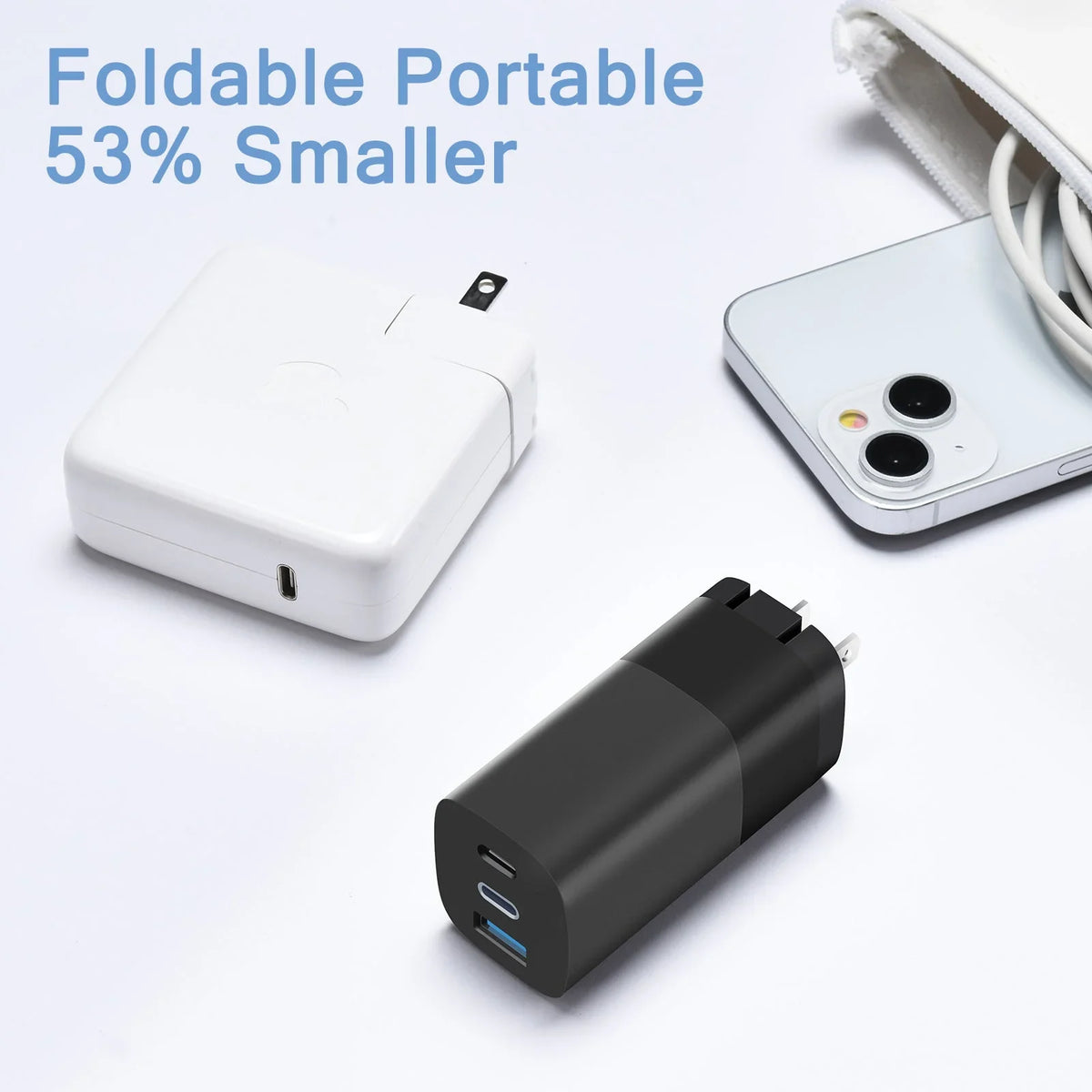 Tablets, 65W Adapter, Smartphones, Charger, iPhone, C Laptops Black A (GaN) RVP+ Fast Foldable Power and - 3-Port USB Tech USB Charger, for Wall Charger