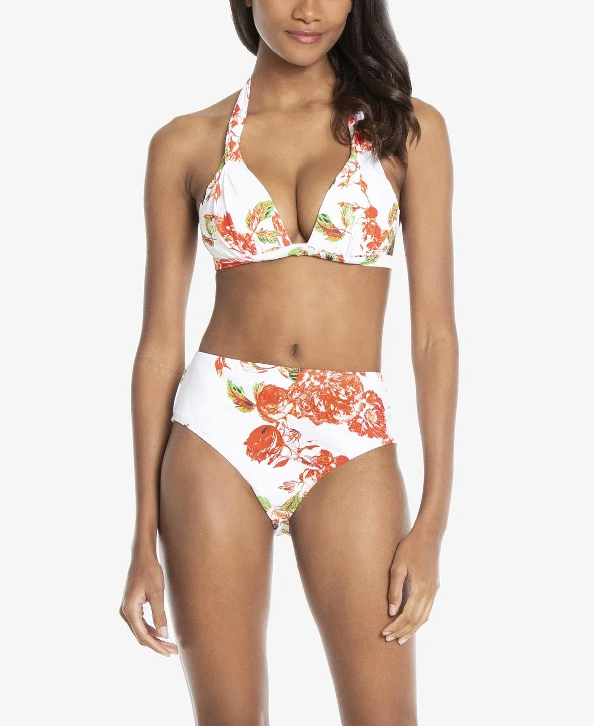 Rachel FLORAL Roy Halter Medium Bikini Swim WHITE Top, US