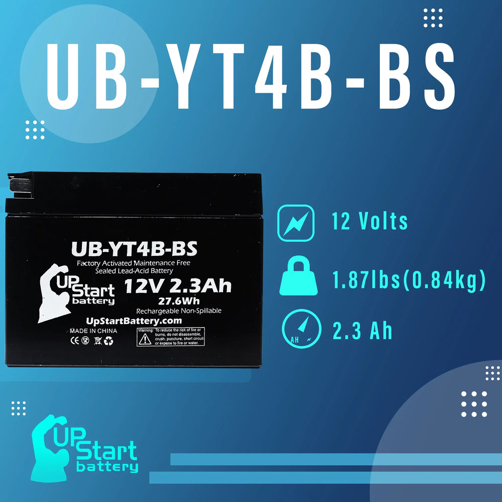 2012 400CC Yamaha UB-YT4B-BS 3-Pack Battery for 12V, Factory SR400 Activated, Free, Battery Maintenance Replacement 2.3Ah, (FI) Motorcycle UpStart -