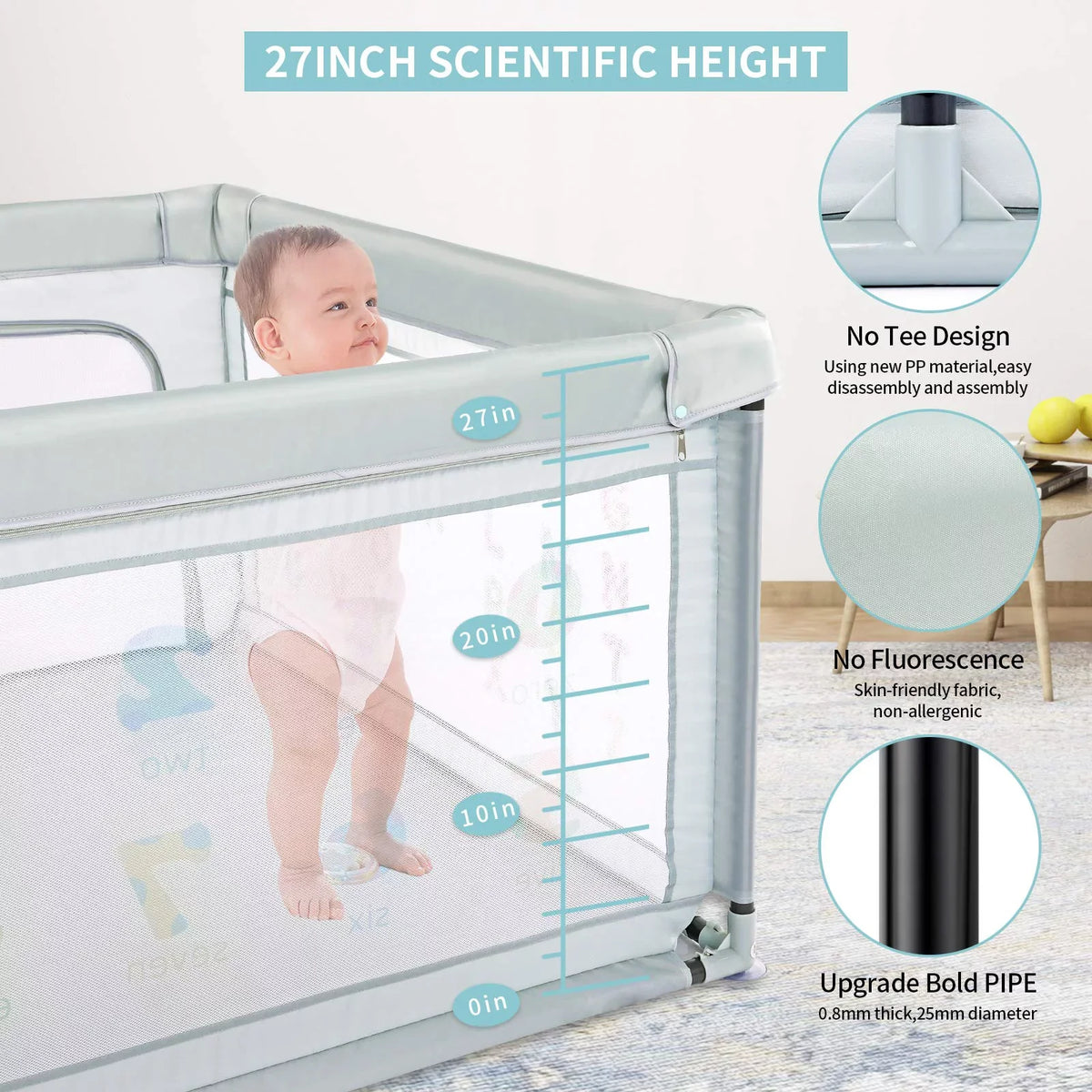 Pull with Two Playpen Nordmiex Baby Yard Rings, 59*70*27 Baby Safety for Play inch