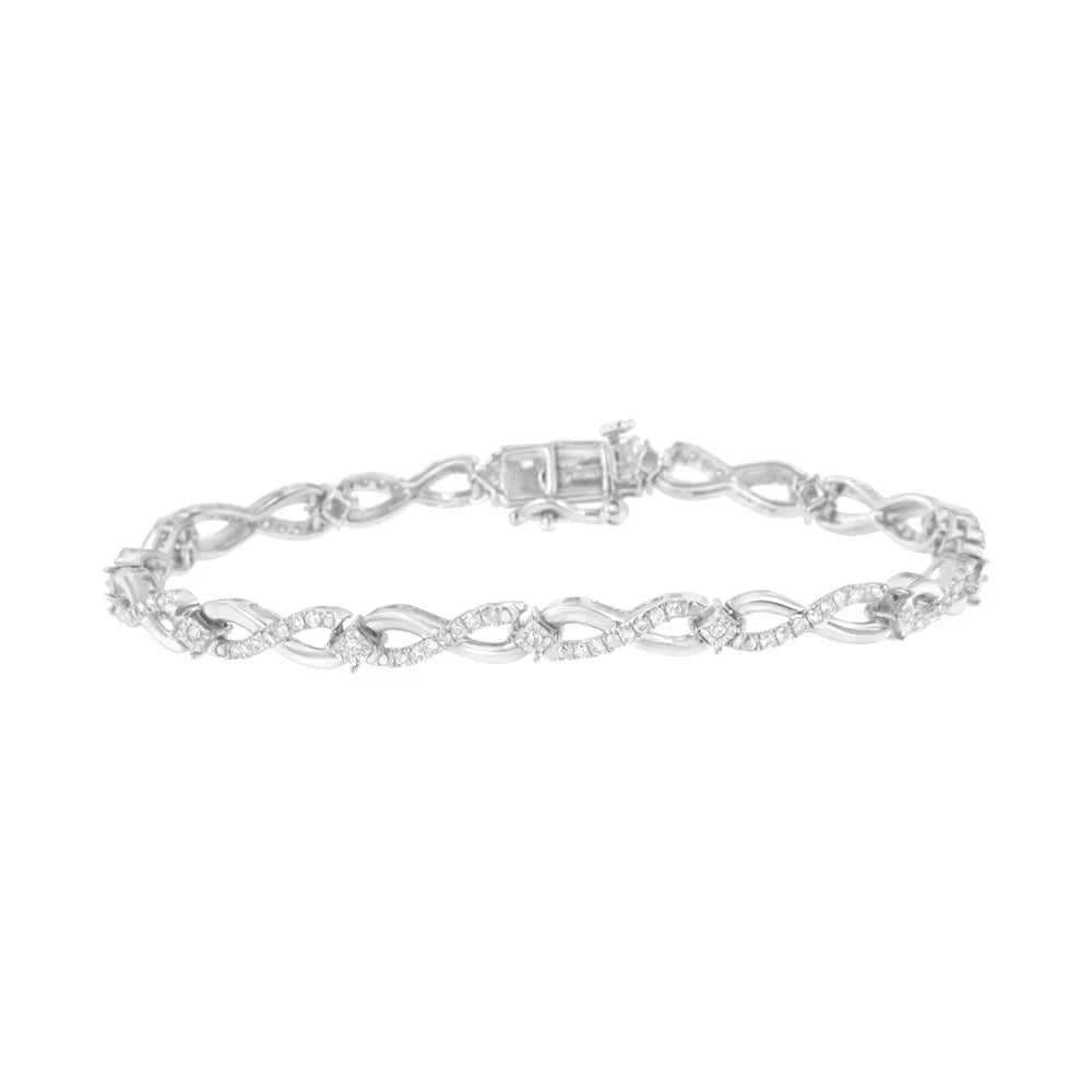 Prong .925 I2-I3 Link Diamond Sterling 1.0 - 7.25" Clarity) Cttw Color, Infinity Set wristband (I-J Silver