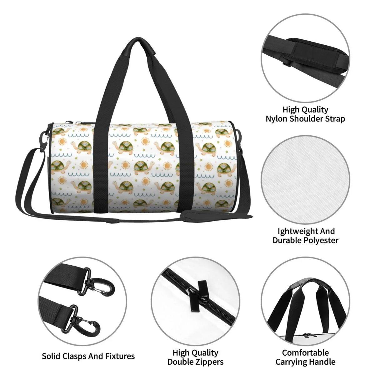 Luggage Large Sports and Pocket Coaee Compartment Turtle Gym Bag in Bag Sea Sun the Capacity Bag Travel Waterproof with Basking Cylinder