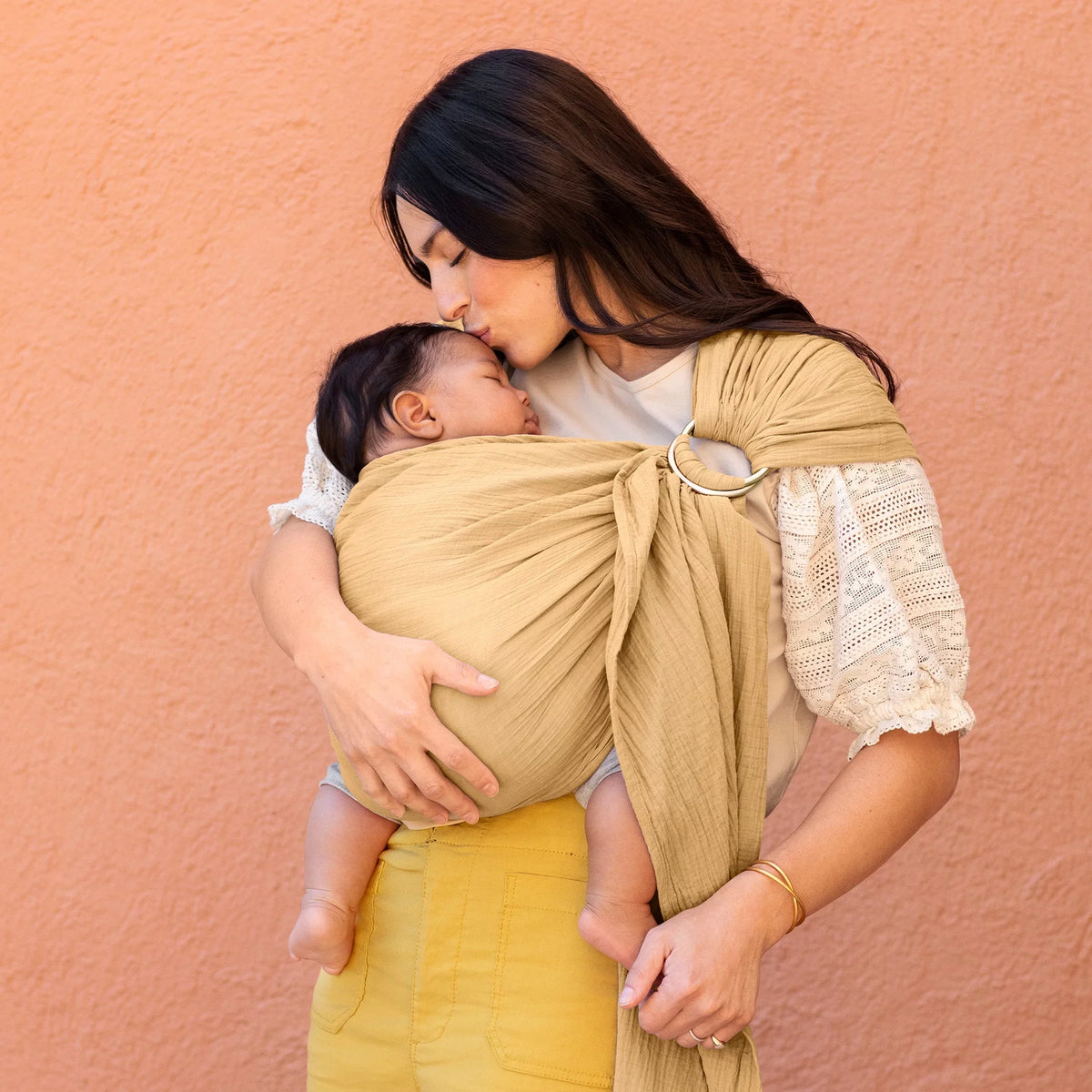 Moby Ring Saffron Wrap Carrier in Baby Sling