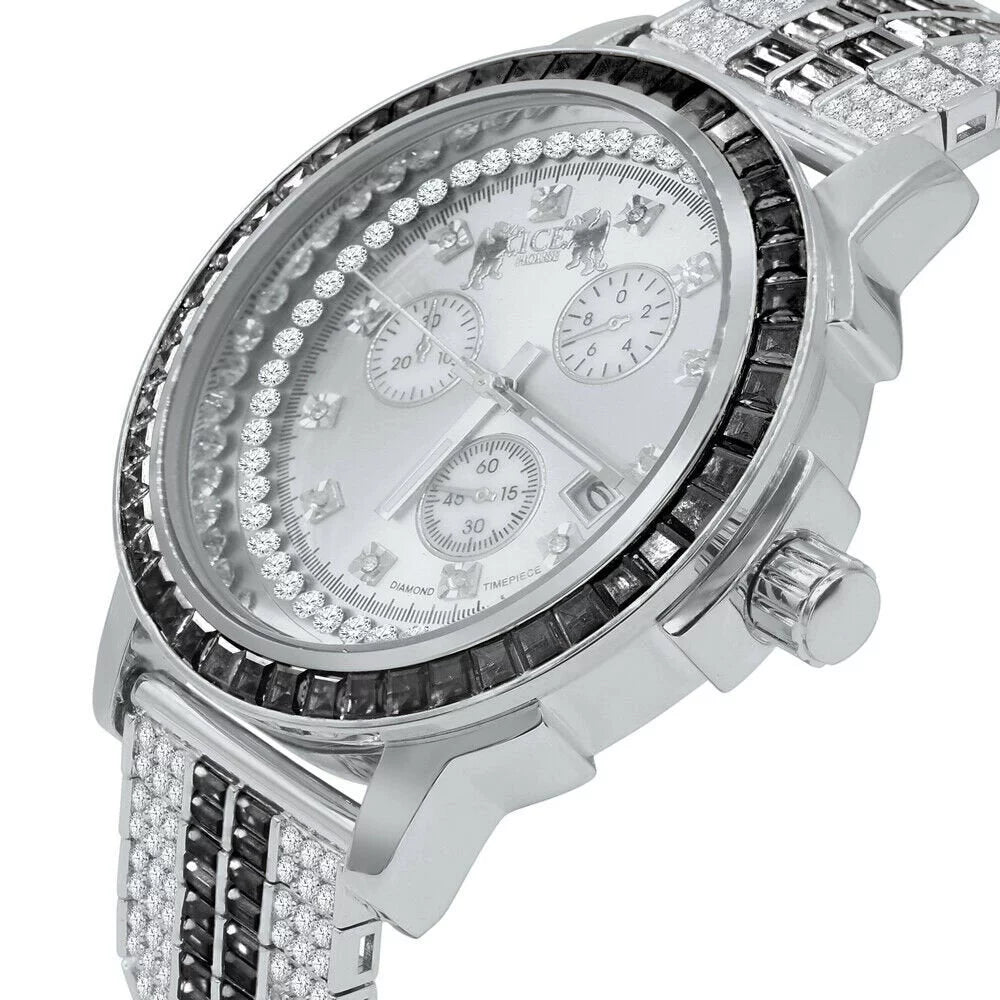 Steel Onyx Real Exclusive Tone 18K Diamond Gold Dial Watch Mens Black Bezel Custom Custom Band Solid