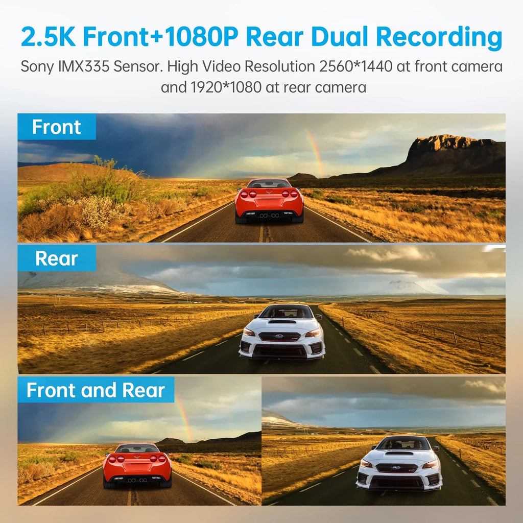 Rear Camera, Screen Dash Loop and Touch View with Mirror Dash Night Waterproof 2.5K Inch Assistance, GPS Backup Cam Camera Parking Front Cam Recording Mirror Dual Rear Vision, 12
