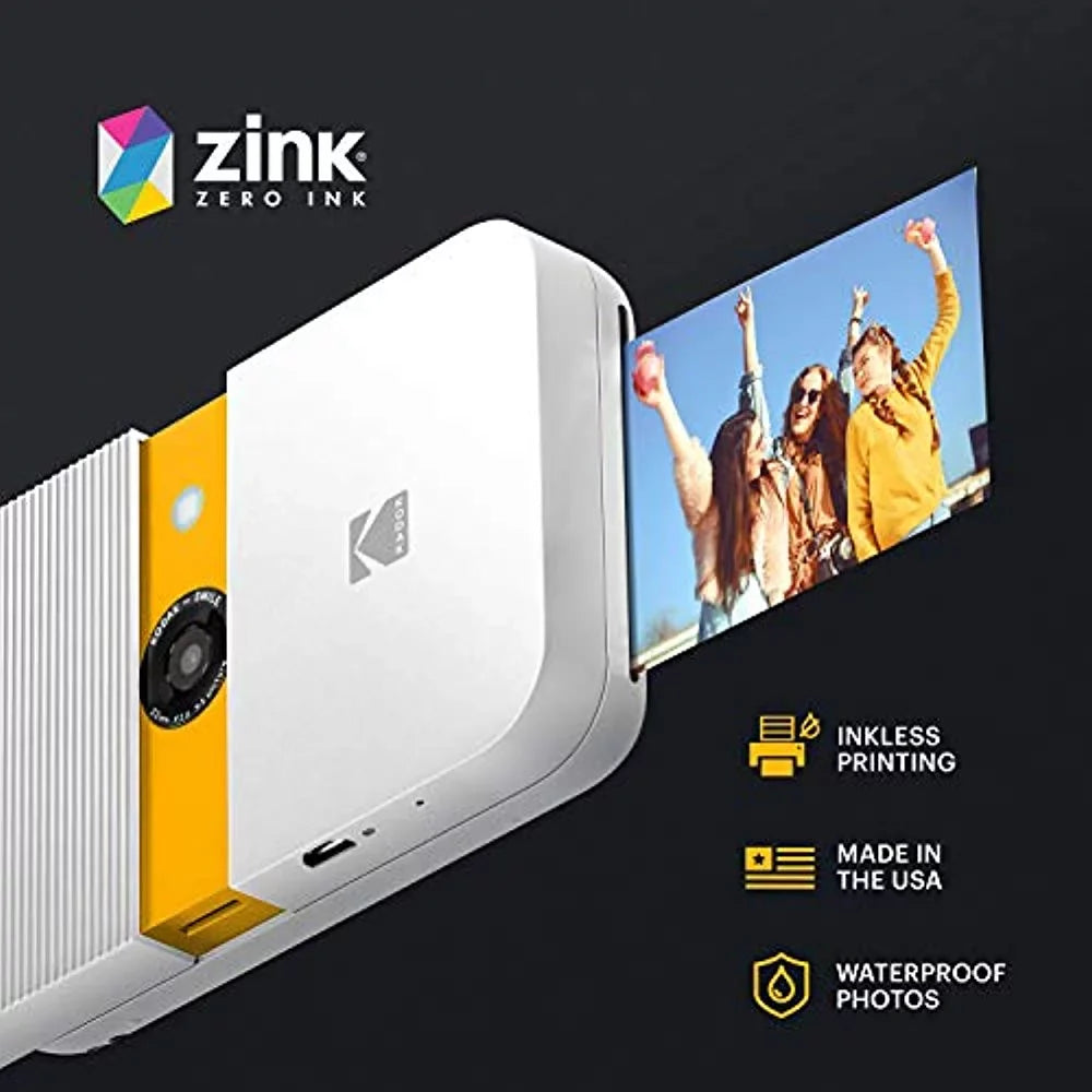 Photo Smile Instant with Bundle Print Case Soft Camera Digital KODAK Frames (White/Yellow)