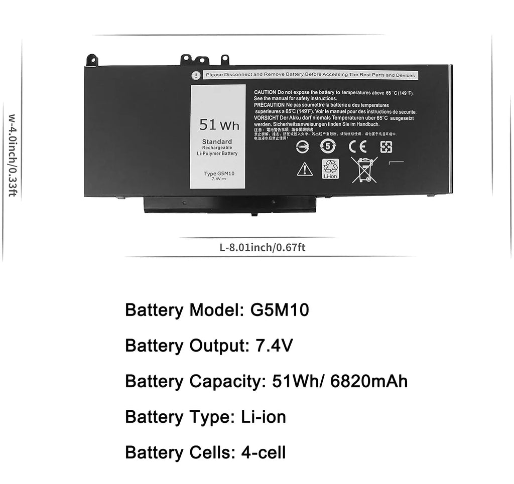 Battery Laptop for E5250 0WYJC2 5250 E5550 3160 08V5GX 451-BBLK 451-BBLN PF59Y 5XFWC VMKXM 3150 Notebook 51WH Latitude 1KY05 Series G5M10 5450 5550 R9XM9 451-BBLL 3550 E5450 WYJC2 8V5GX TXF9M
